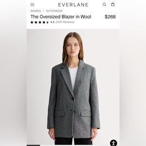Everlane The Oversized Blazer in Wool, size 4, grey herringbone